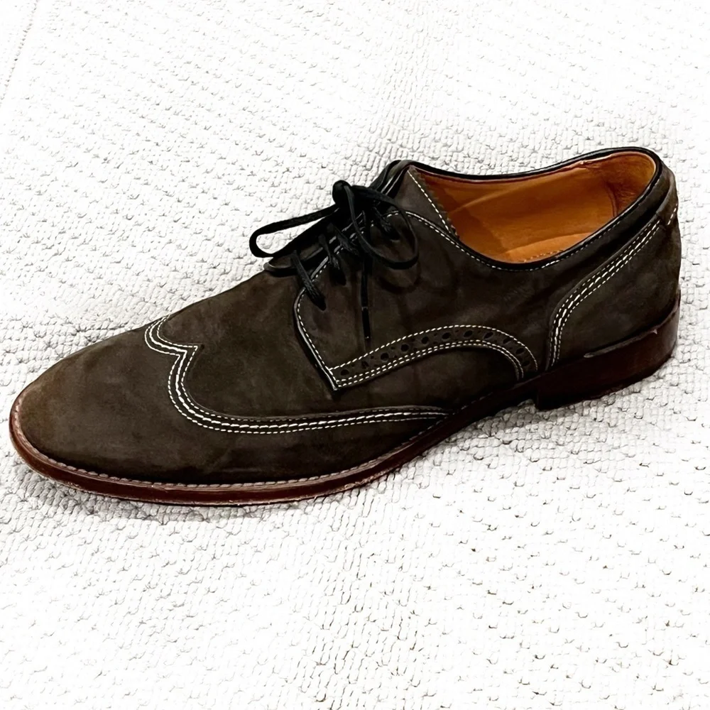 Johnston & Murphy Suede Oxfords Lace Up Wingtip Top Stitching Gray Size 10